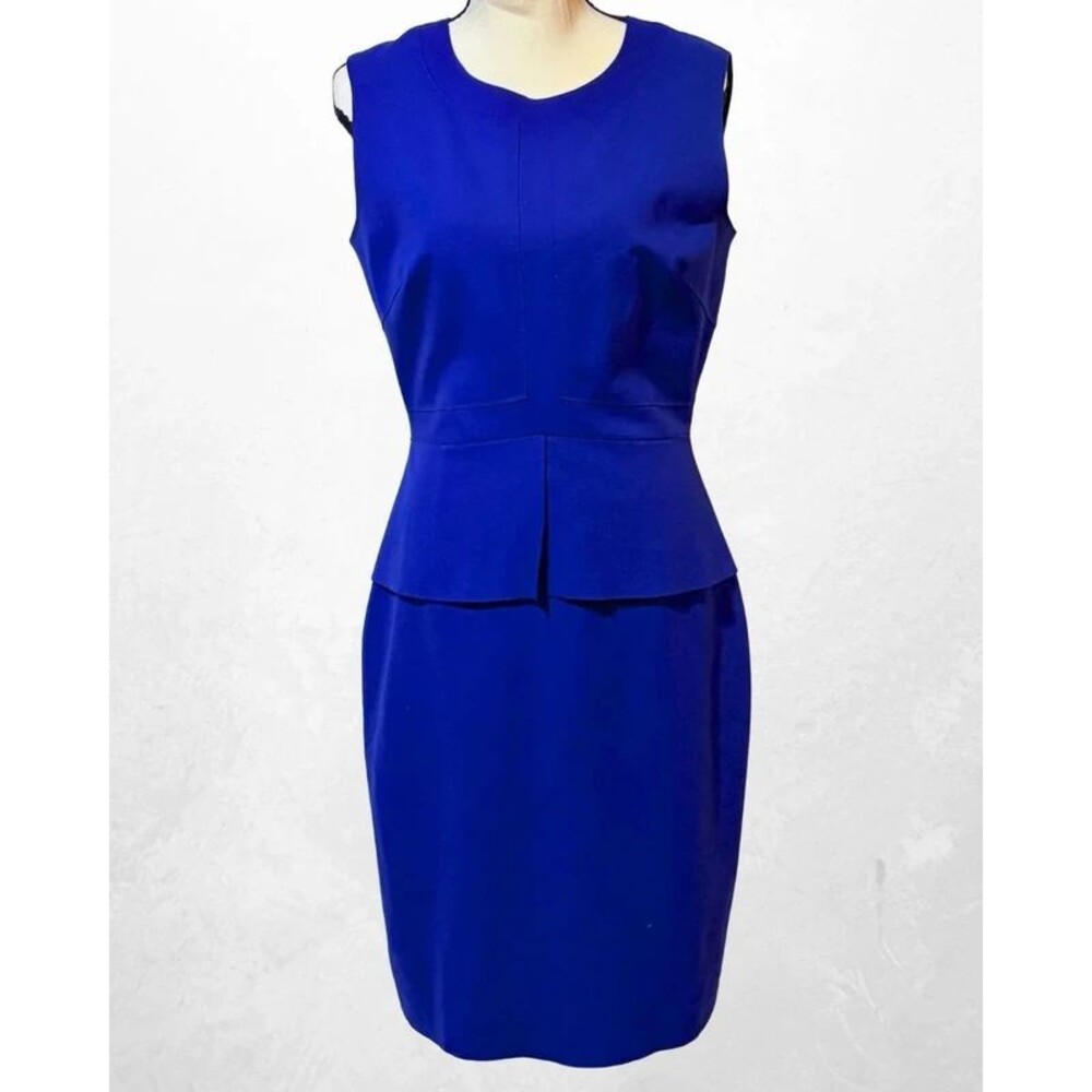 Elie Tahari Cobalt Blue Sleeveless Peplum Dress Lined Designer Work Dress